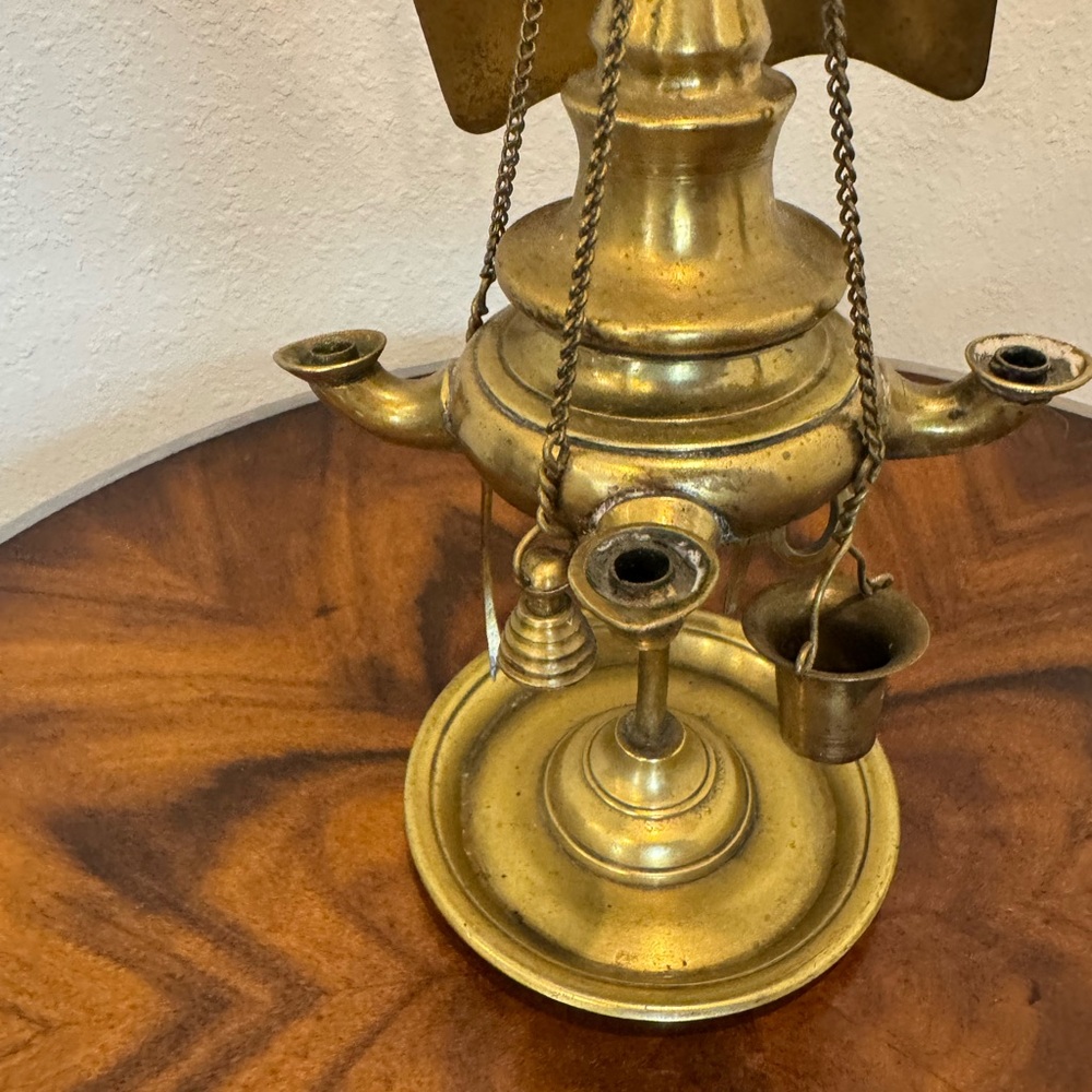 Antique Italian Cast Brass 4 Burner Lucerne Oil Lamp - Picture 4 of 10